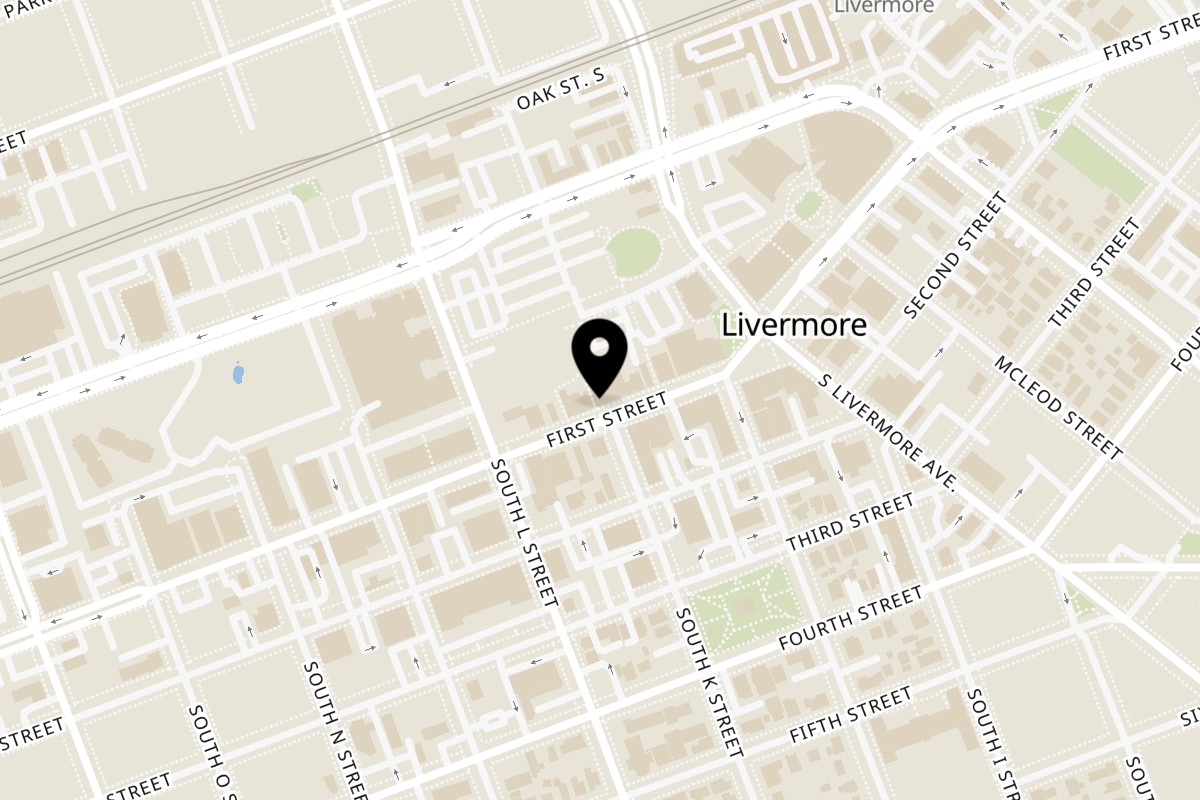 Map showing the location of Mornings on First on 2086 First St in Livermore